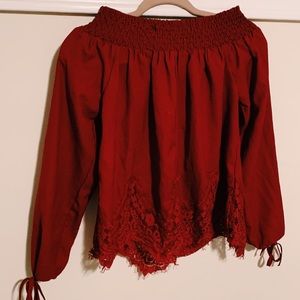 red aberchrombie and fitch off the shoulder!